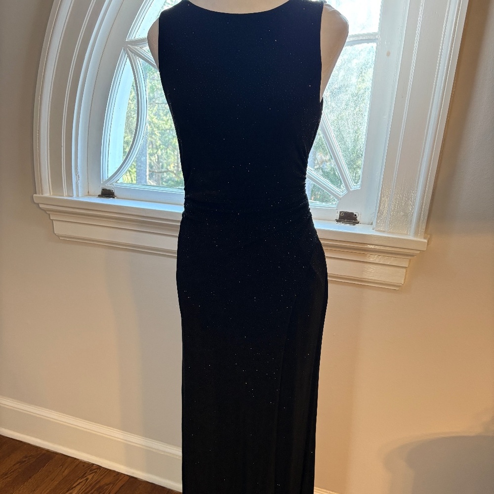 Elegant Tiny Crystals on Black Evening Gown with Cowl back, Stunning